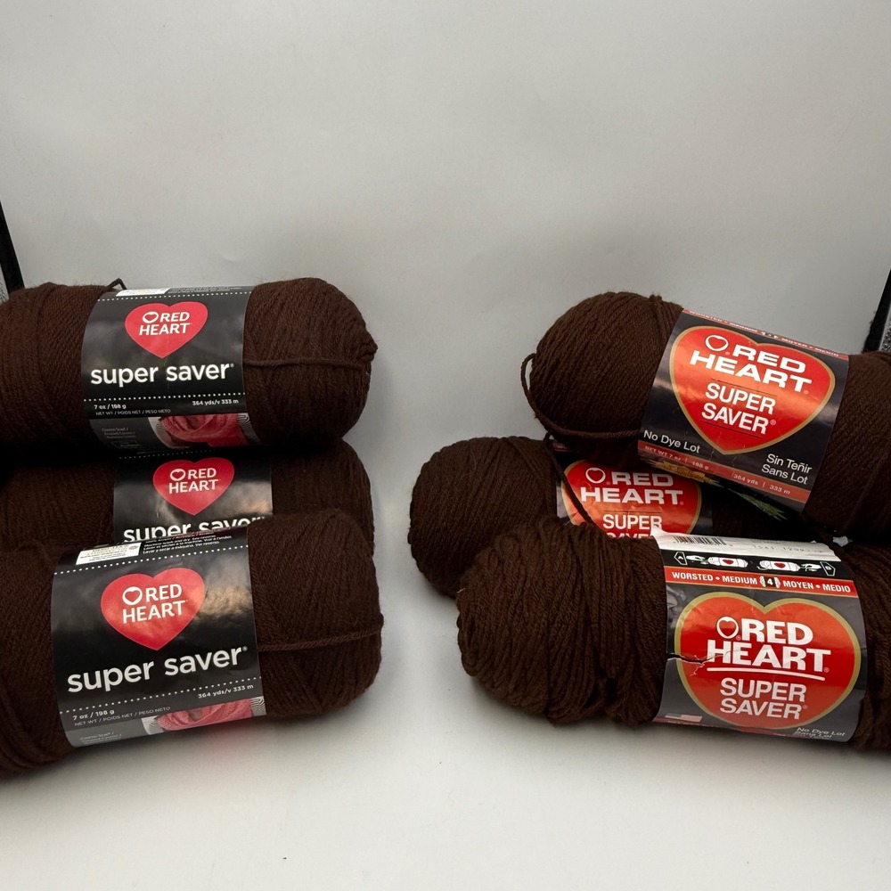 Red Heart Super Saver Yarn Coffee Brown 7oz 364yds Worsted 4 Medium 6 Skeins